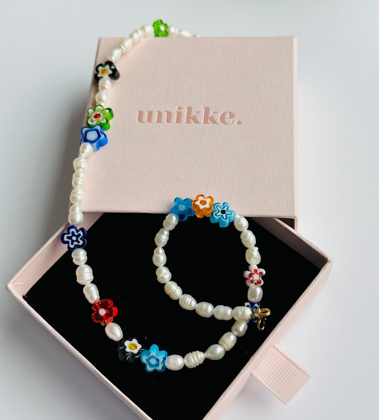 Pearl Garden Necklace - Rice Pearls with Colorful Flower Beads