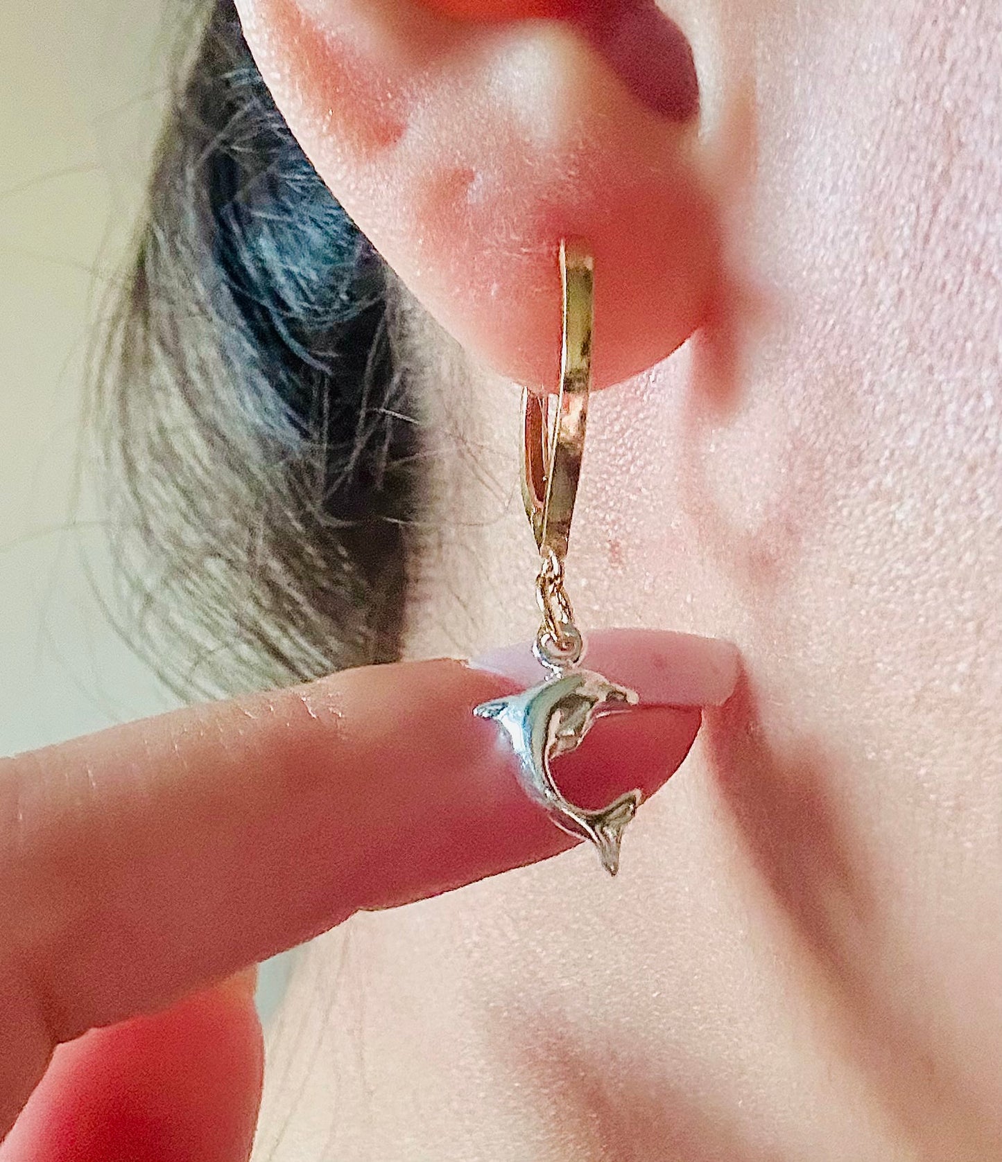 Two-Tone Dolphin Hoops - Mixed Silver