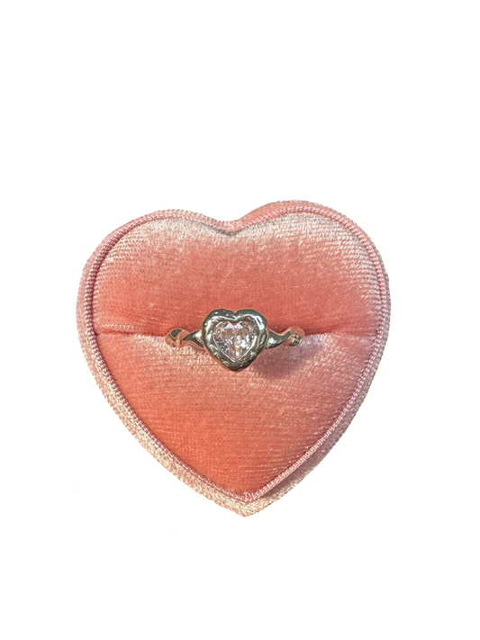 Clear Twist of Heart Ring - Sterling Silver